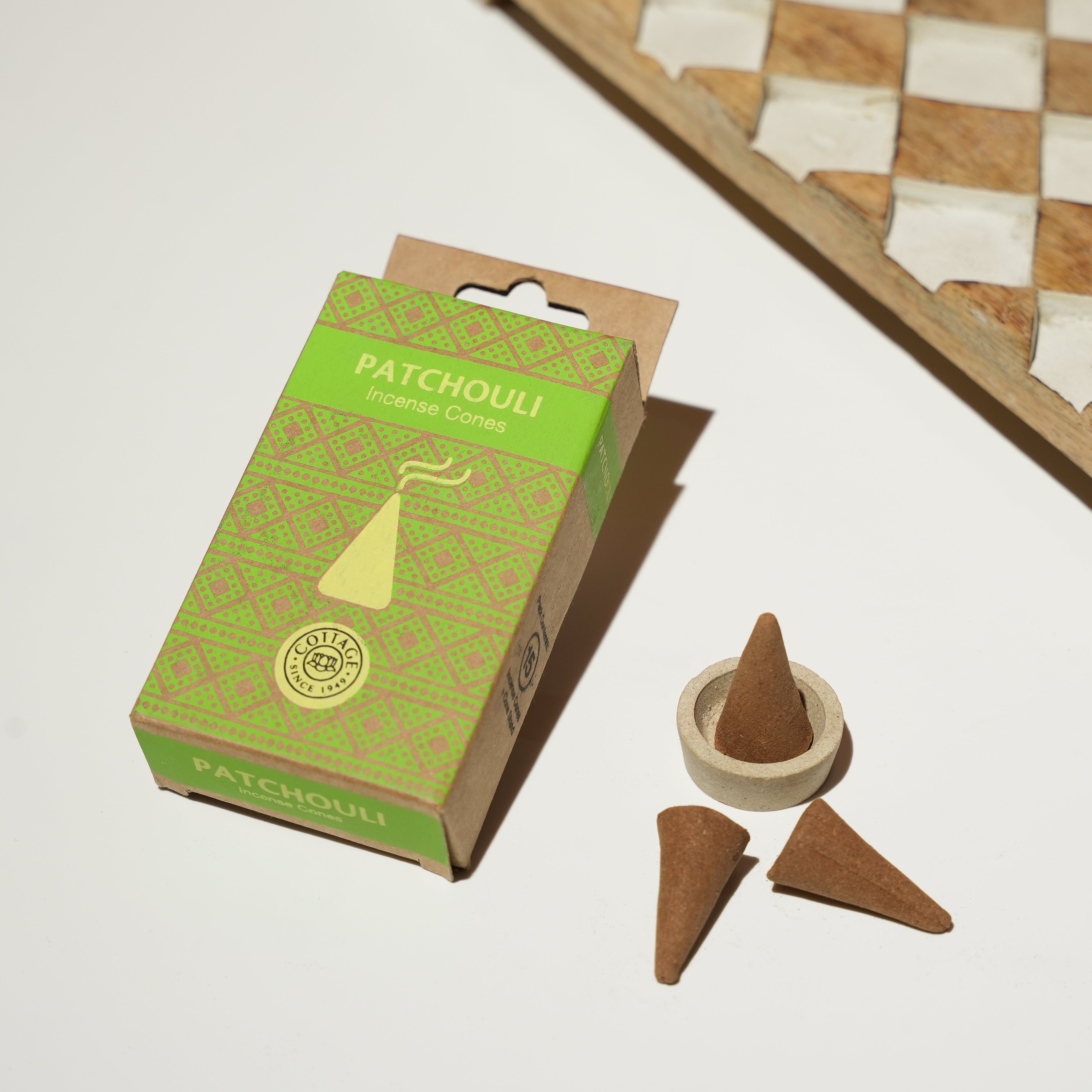 Natural Patchouli Incense Cones | Earthy & Deep Aroma | Grounding & Soothing | 15 Cones | Ideal for Yoga, Focus & Calm