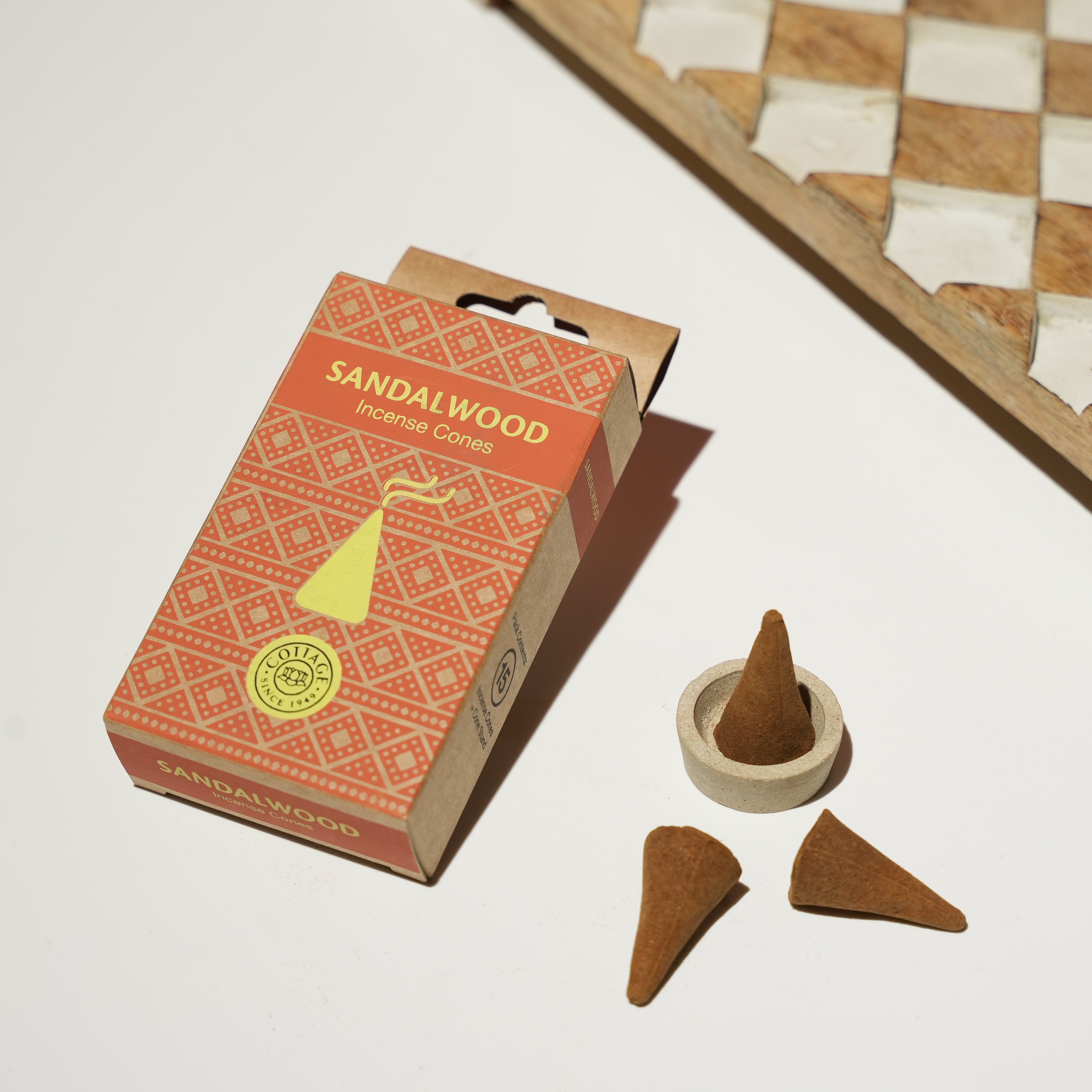 Natural Sandalwood Incense Cones | Classic Soothing Fragrance | Enhances Focus & Calm | 15 Cones | Ideal for Daily Worship & Yoga