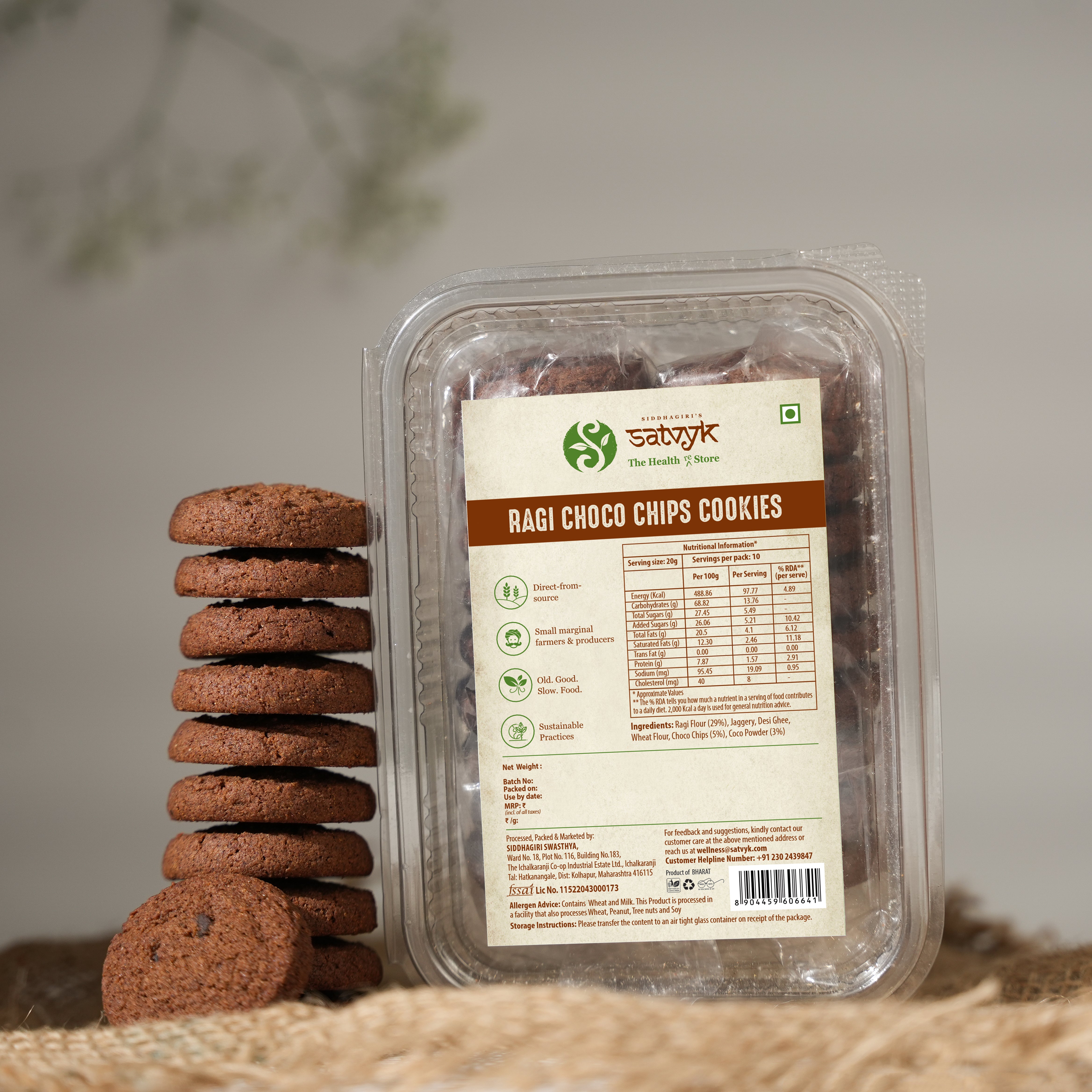 Ragi Choco Chip Cookies - Handmade with Jaggery | No Sugar | No Palm Oil | No Maida | Healthy Cookie Biscuits made with Ragi Millet
