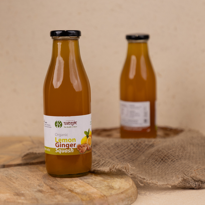 Lemon Ginger Squash, Instant drink| Refreshing Nimbu Adrak Syrup| No preservative, Natural - No additives, Sweetened with raw honey | Lemon ginger concoction | Satvyk Lemon Ginger Squash