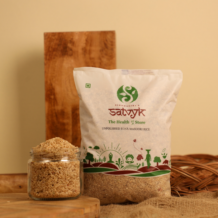 Sona Masoori Rice | Unpolished | Whole grain raw rice | Traditionally milled | Low GI rice | Pesticide free Sona Masoori rice | Satvyk  Unpolished Sona Masoori Rice