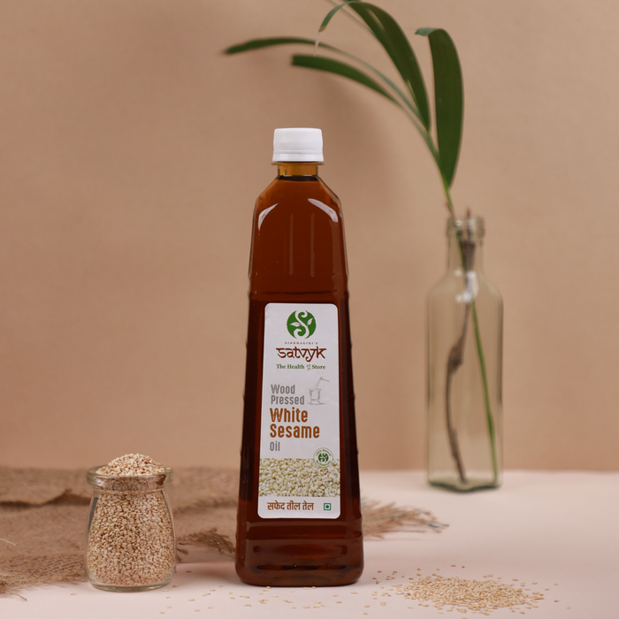 Cold-Pressed White Sesame Oil | Sesame Oil | Kacchi Ghani Til oil | Wood-pressed sesame oil for cooking | Edible Sesame oil | Gingelly Oil | Pure and Natural | Healthy oil for cooking | Satvyk White Sesame Oil