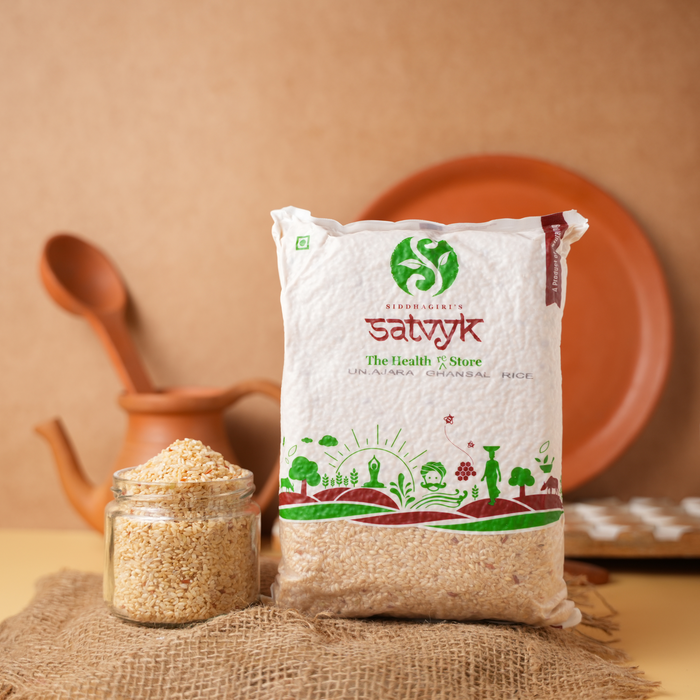 Unpolished Ajara Ghansal Rice | Ghansal Tandul | Aromatic Rice | Pesticide-free, Non GMO, Natural and Pure | Satvyk Unpolished Ajara Ghansal Rice